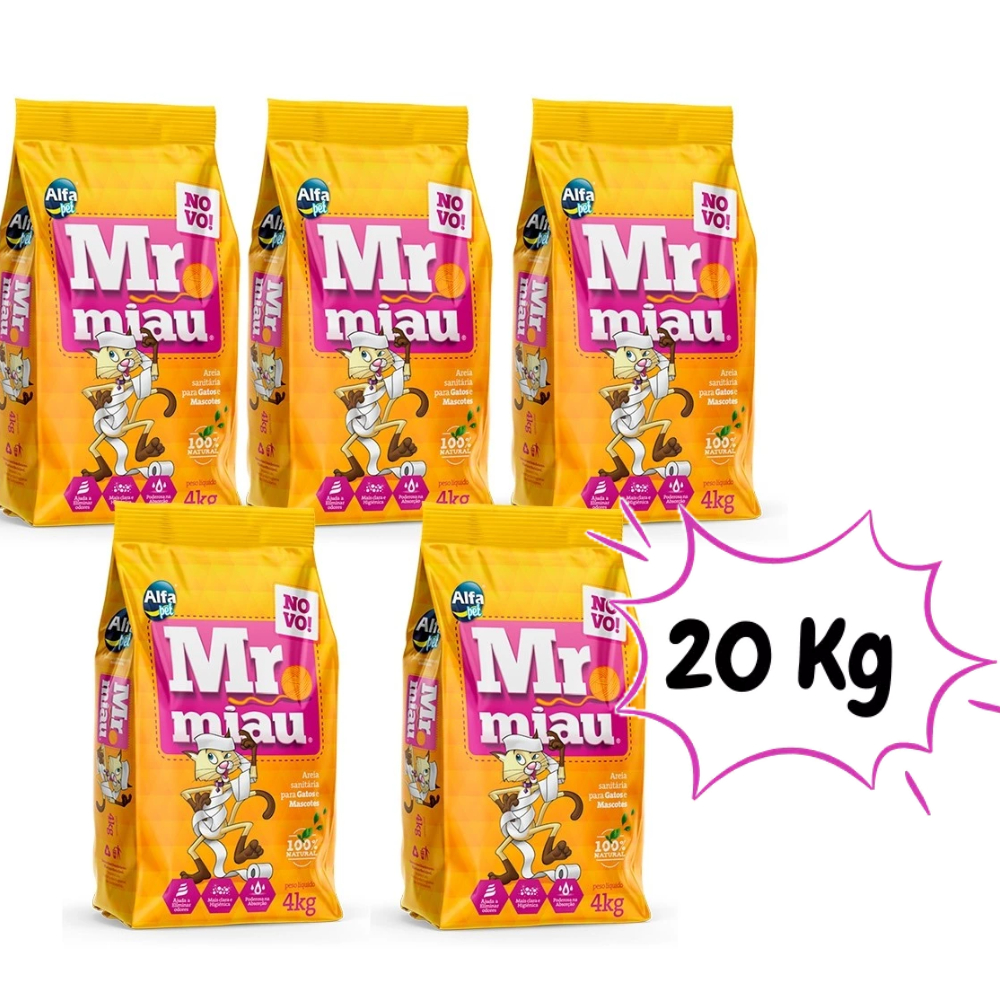 Kit 5un. Areia Higiênica Para Gatos Mr. Miau 4kg em Oferta na Shopee