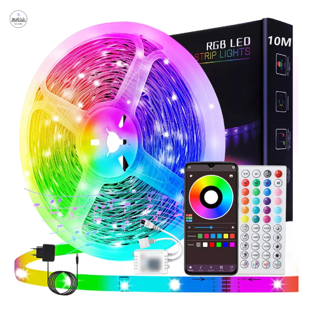 10m20m30m Fita Led Bluetooth Rgb Colorida Decoração Com Controle Luz Para Quarto/tv