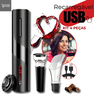 Abridor De Vinho Elétrico Saca Rolhas USB Recarregável Automático Kit 4 Peças Premium em Oferta na Shopee