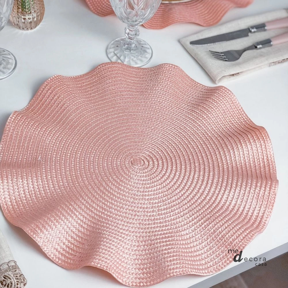 Kit 6 Lugares Americanos Babado Rosa Mesa Posta