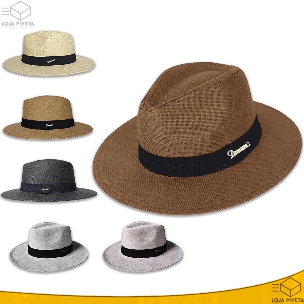Chapéu Panamá Aba Larga Moda Palha Shantung Unissex Tamanho 58 Praia Casual Varias Cores