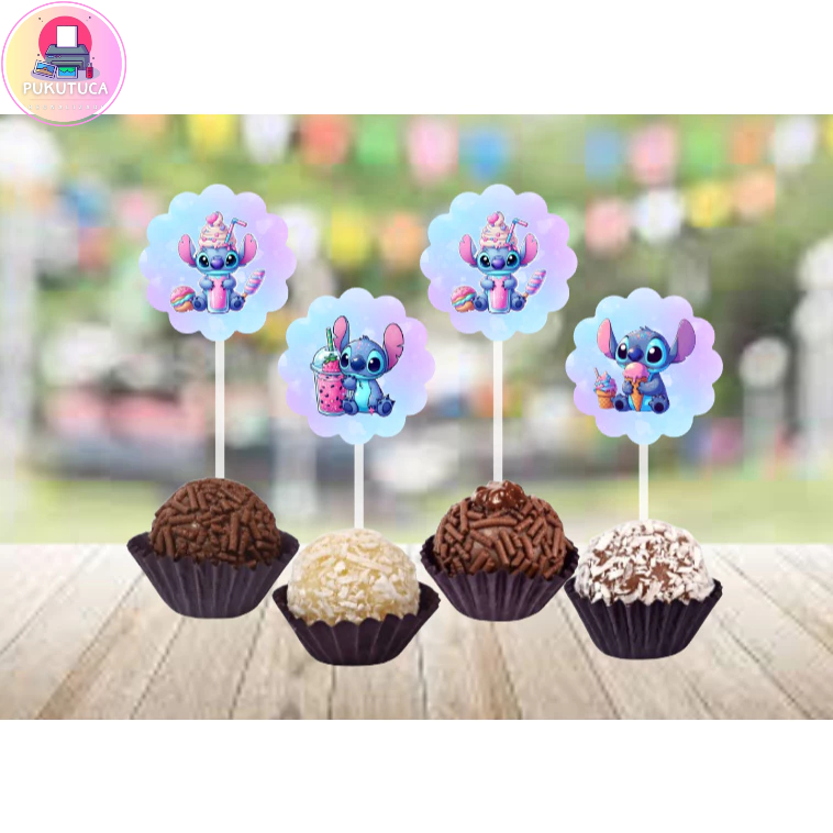 200 Apliques pra docinhos Stitch Doces e Milk Shaker com Sorvetinho - Tags pra docinhos Stitch Toppers pra docinhos