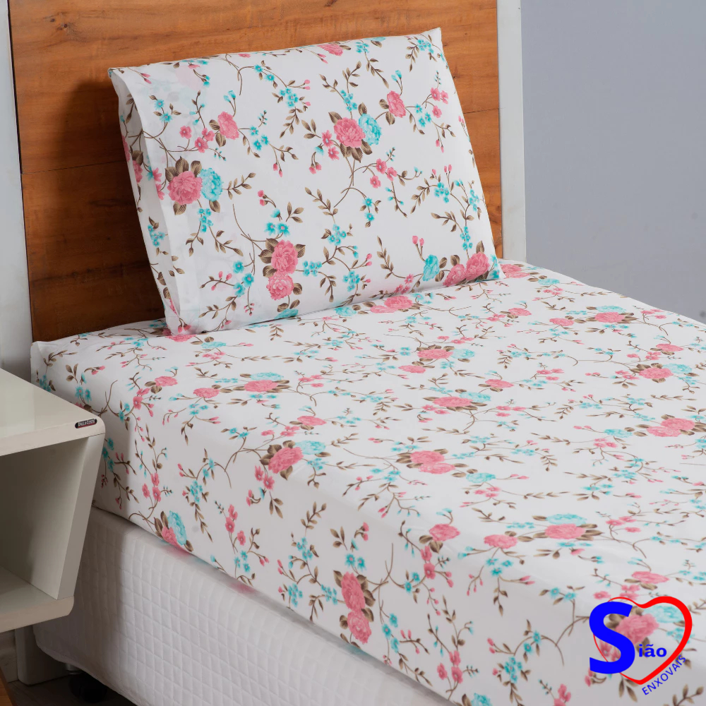 Jogo de Lençol Estampado Solteiro 2 peças Algodão Percal 180 Fios,  Jogo De Cama Para Uso Diário.
