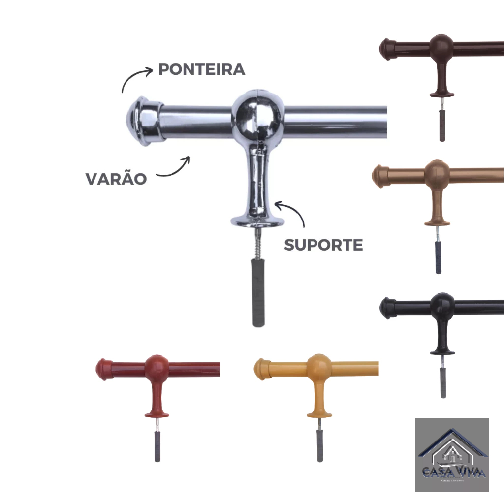 Kit Varão de Cortina 1,20 Metros 28mm P Quarto ou Sala Varal Completo P Instalação