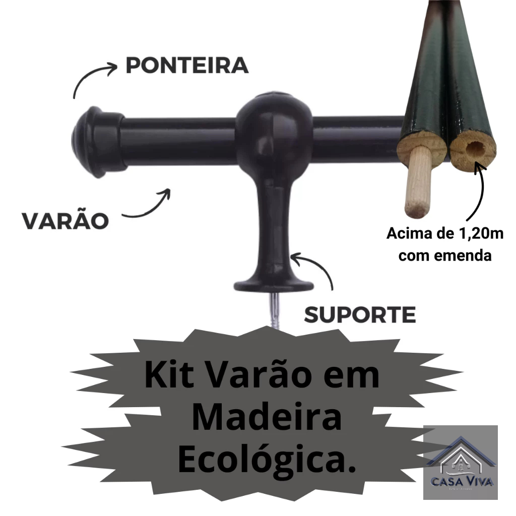 Varão de cortina de madeira 2,00 metros 19mm Várias cores em Oferta na Shopee