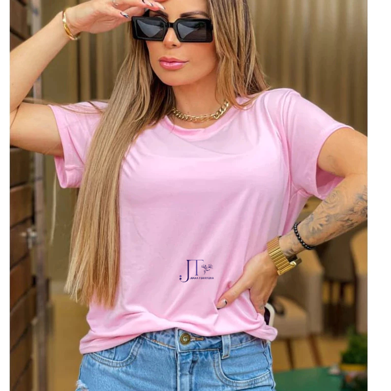 blusa t shirt feminina básica simples, plus size, blusinha dia a dia, tshirt preta, rosa, branca em Oferta na Shopee