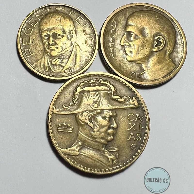 Lote 3 Moedas 500 1000 e 2000 Réis 1938 Regente Feijó Anchieta e Caxias Bronze
Coleção Ilustres