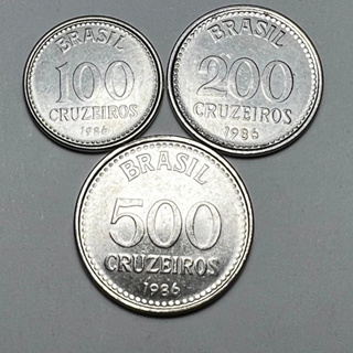 Lote 3 Moedas 100 200 e 500 Cruzeiros 1986 Coleção Aço Brasão da República em Oferta na Shopee