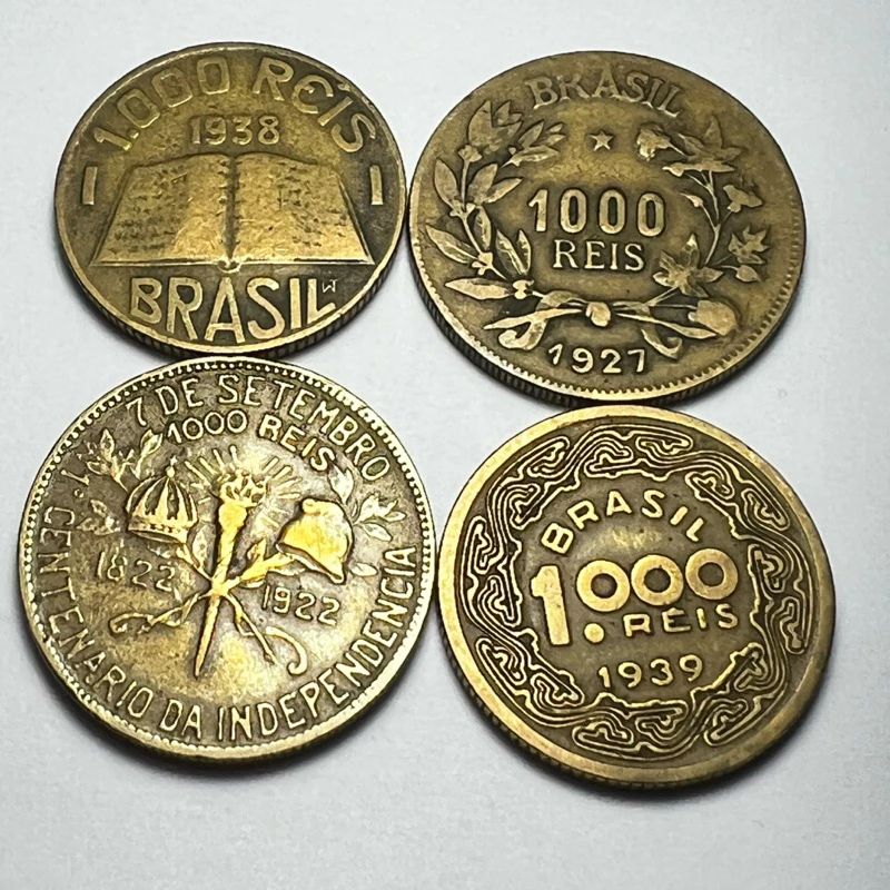 Lote com 4 Moedas de 1000 Réis Anchieta Fortuna Independência e Tobias Barreto 1922 a 1939