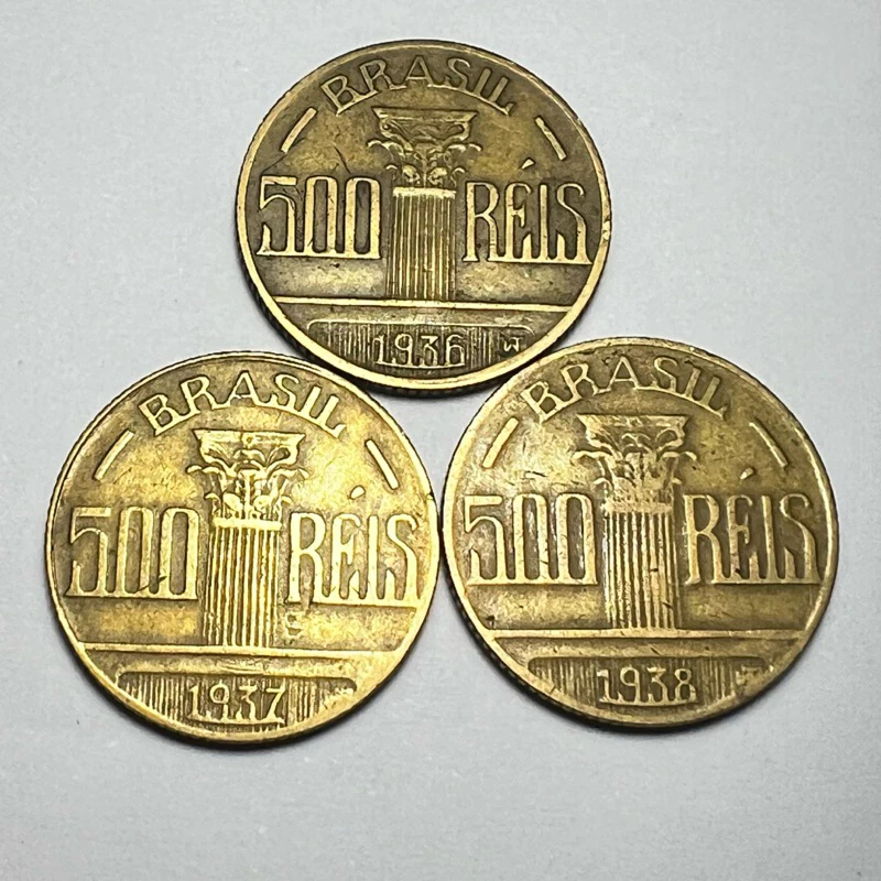 Lote 3 Moedas 500 Réis 1936 1937 e 1938 Regente Feijó Bronze Alumínio
