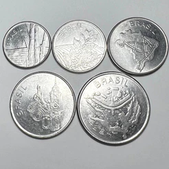 Lote 5 Moedas 1, 5, 10, 20 e 50 Cruzeiros Aço Inox Datas Variadas