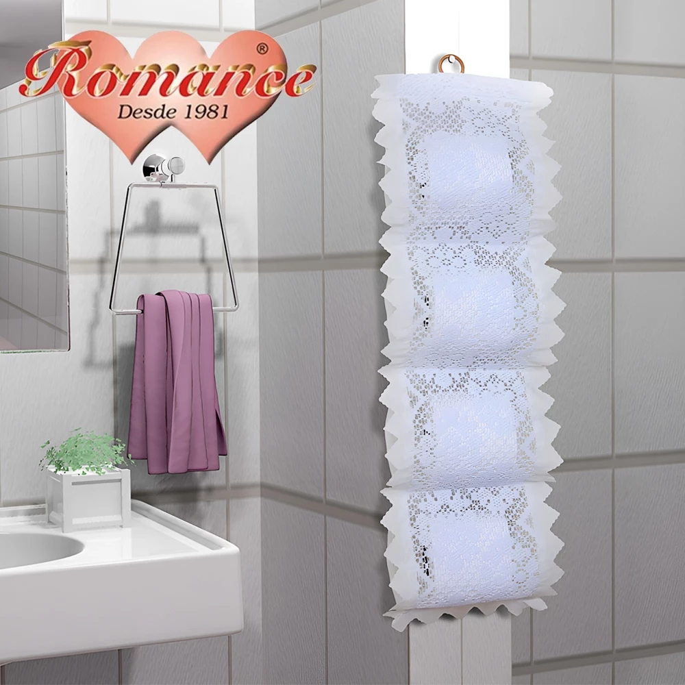 "Porta Papel Higiênico de Parede 4 Rolos com Renda – Suporte Decorativo para Banheiro Elegante"