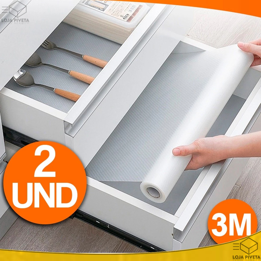 Kit 2x Forro Para Gavetas 3Mx30CM Tapete Protetor de Armários Pia Bancada Antiderrapante Lavável