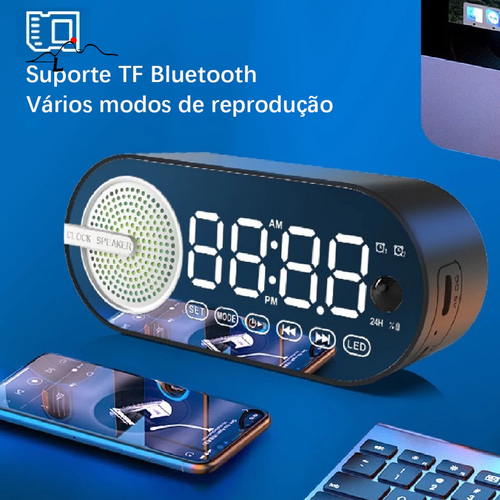 Radio Retro com Relógio e Rxibição de hora Bluetooth Portátil AD-521