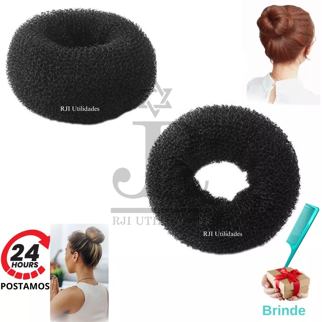 Coque Donut Cabelo Luxo Preto Esponja Modeladora Rosquinha – P, M, G – Volume Elegante Cabelo Maluco