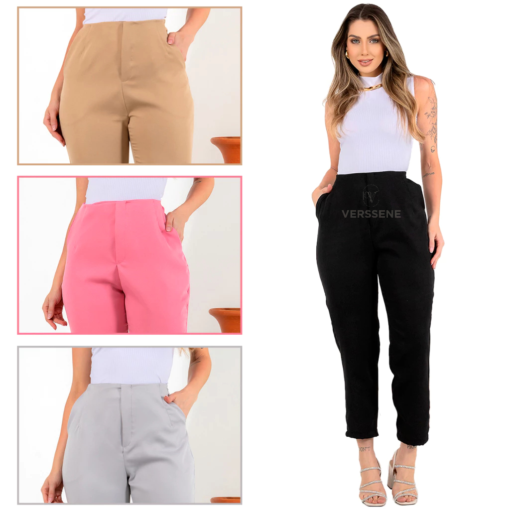 Calça Alfaiataria Zara Feminina Cintura Alta Zíper Lateral Social Luxo em Oferta na Shopee