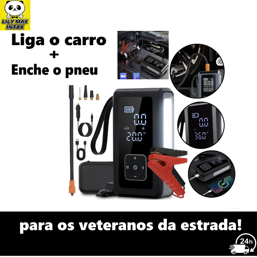 Auxiliar Partida Bateria Bomba de Ar Portatil Compressor Inflator Multi-função 4 em 1 PowerBank 8kmah Bateria Calibrador