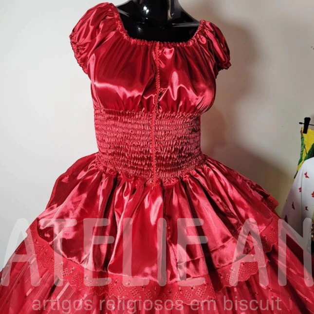 Bata Blusa Ciganinha Vermelho de Cetim /  Umbanda/Candomblé