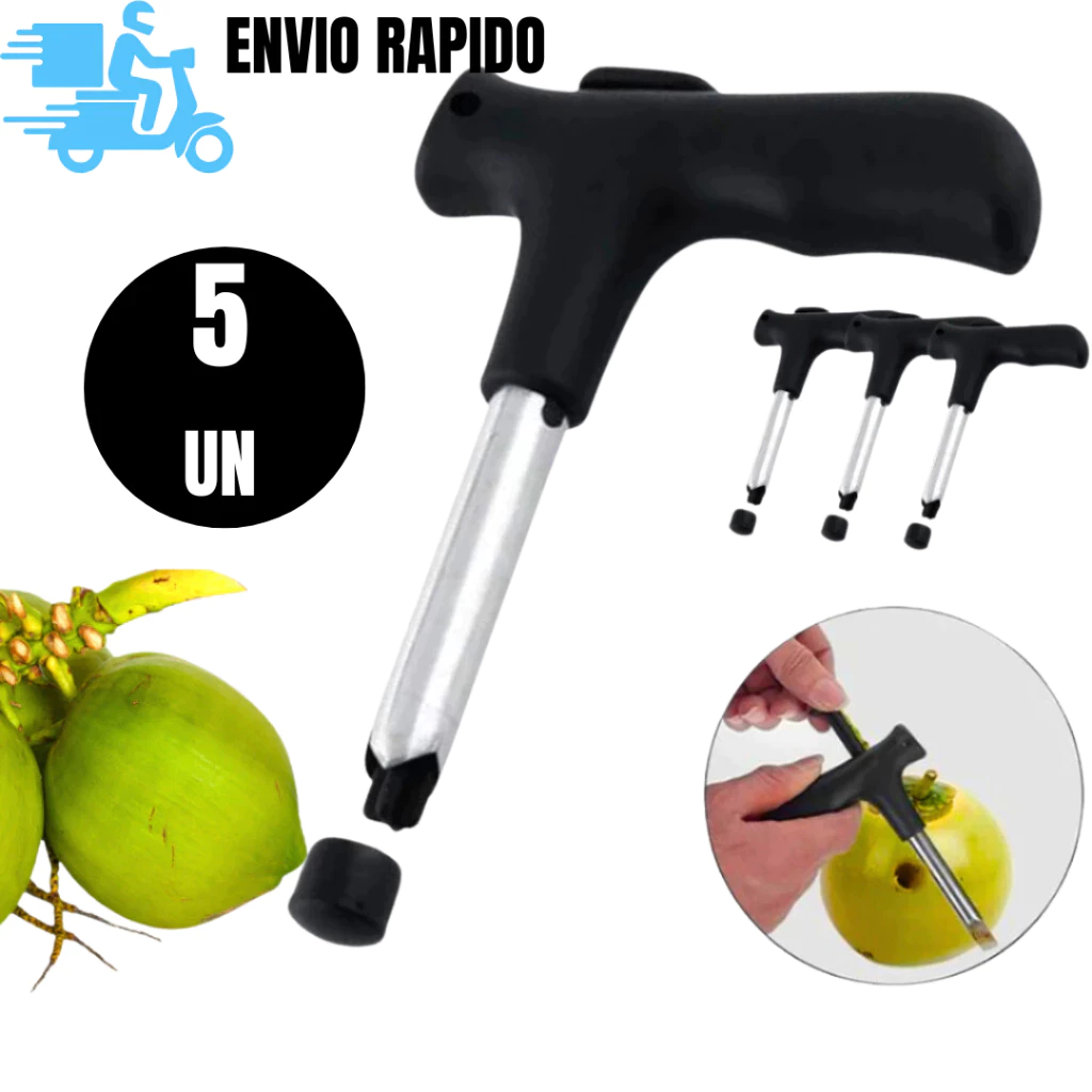 Conj 5 3 e 1 Furador Abridor De Coco Em Inox Fura Coco Profissional Resistente Manual Fácil De Abrir