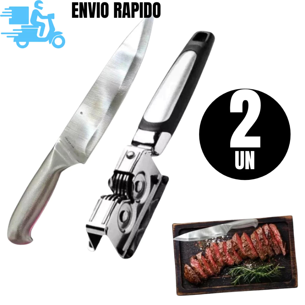 Conj Facas N°6 7 e 8 + Conj Faca Inox N°7 e Amolador Faca Profissional Churrasco Restaurante