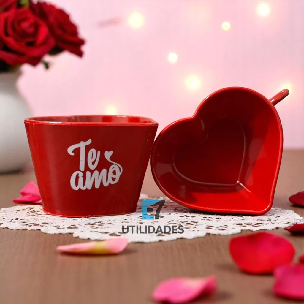 Kit 10 Xícaras Coração Te Amo vermelha plástico acrílico Dia dos Namorados amor presente café fofo