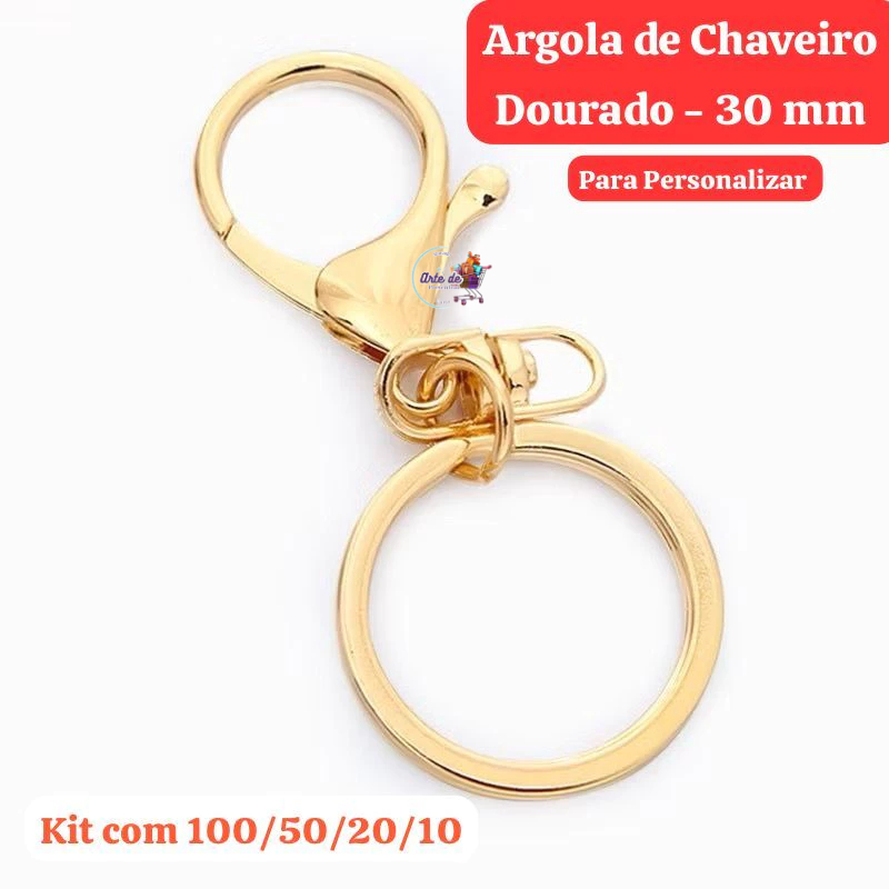 Argola de Chaveiro 30 mm com Mosquete dourado 10/20/50 - PROMOÇÃO
