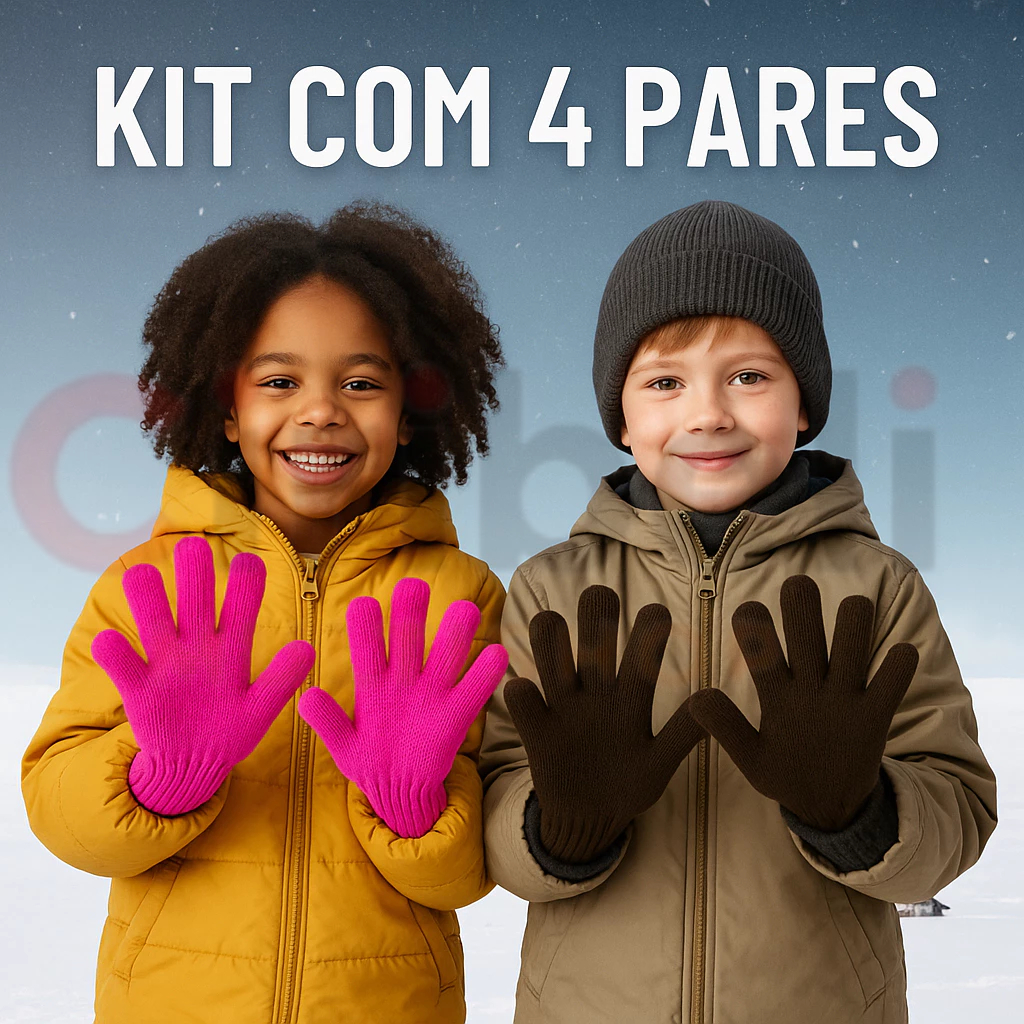 Kit 4 Luvas Infantil Moda Inverno Estilo Criança Cores Sortidas Lisas