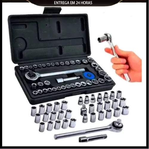 kit 40 Peças / 46 Peças Jogo De Chave Catraca Caixa De Ferramentas Completa Reversível Soquetes Maleta