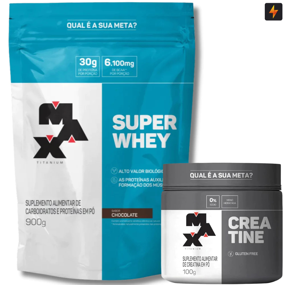 Kit Super Whey Proteína Concentrada 900g + Creatina Pura Monohidratada100g Max Titanium