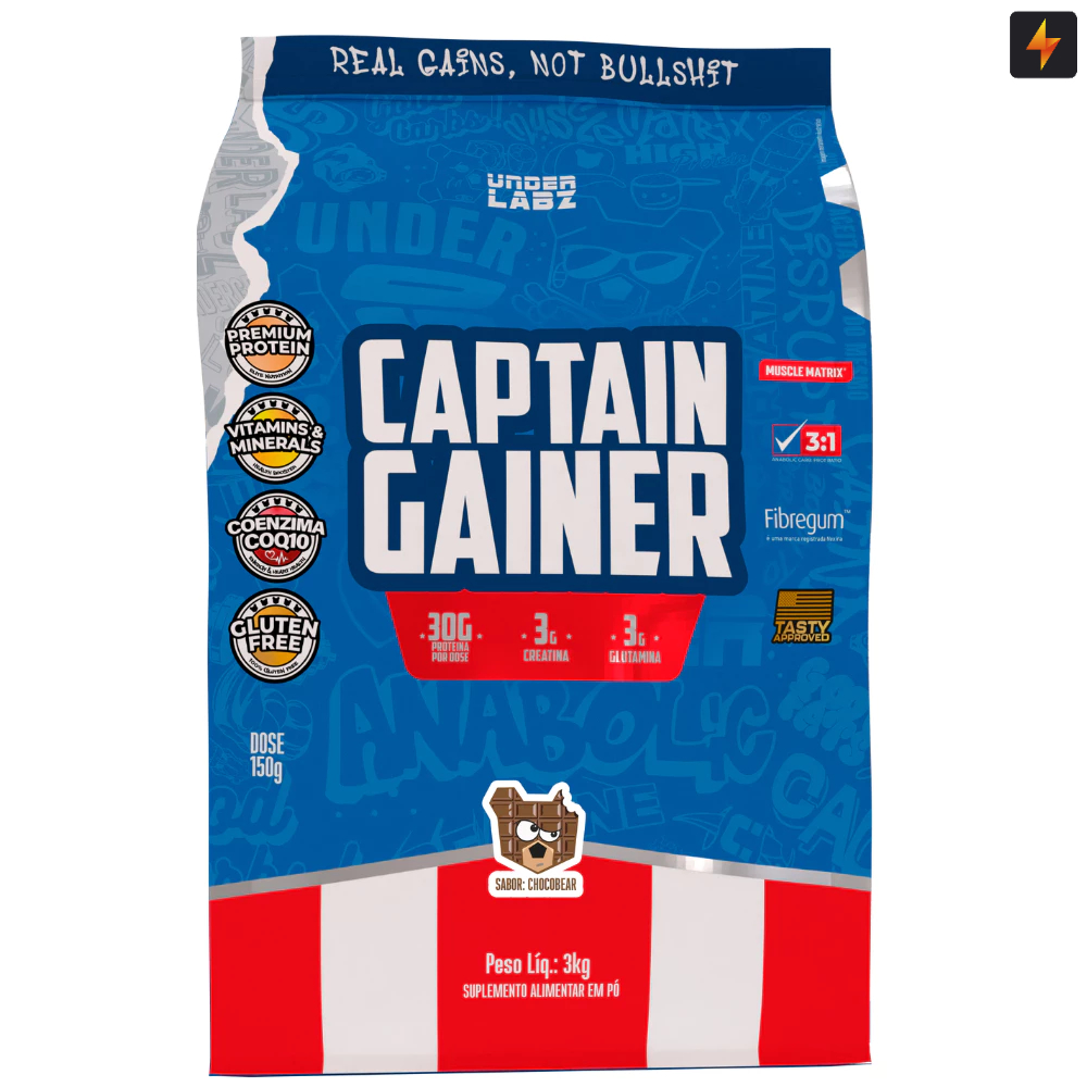 Massa Hipercalórico Captain Gainer 3kg Under Labz Muscle Matrix O Herói dos Frangos em Oferta na Shopee