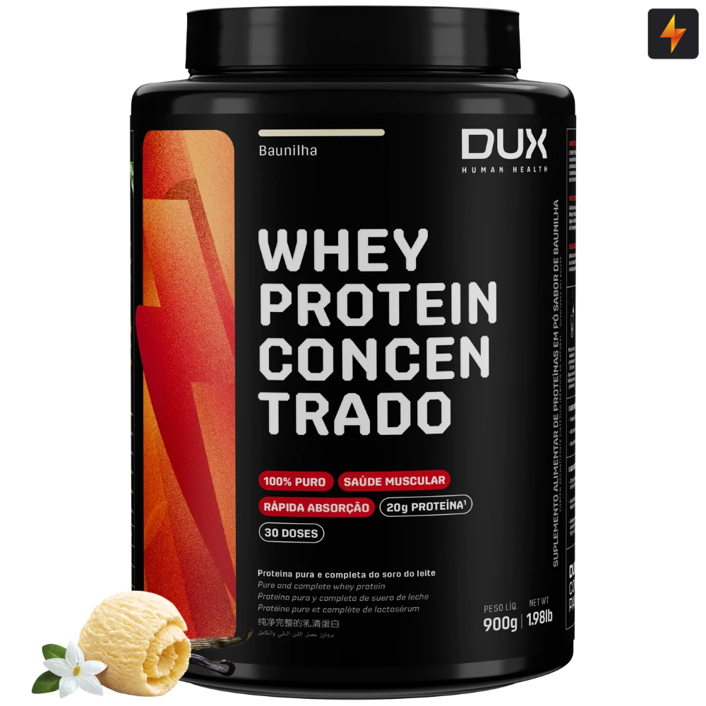 Detalhes do Kit 2x Whey Protein Concentrado 900g Dux Nutrition Human Health Original