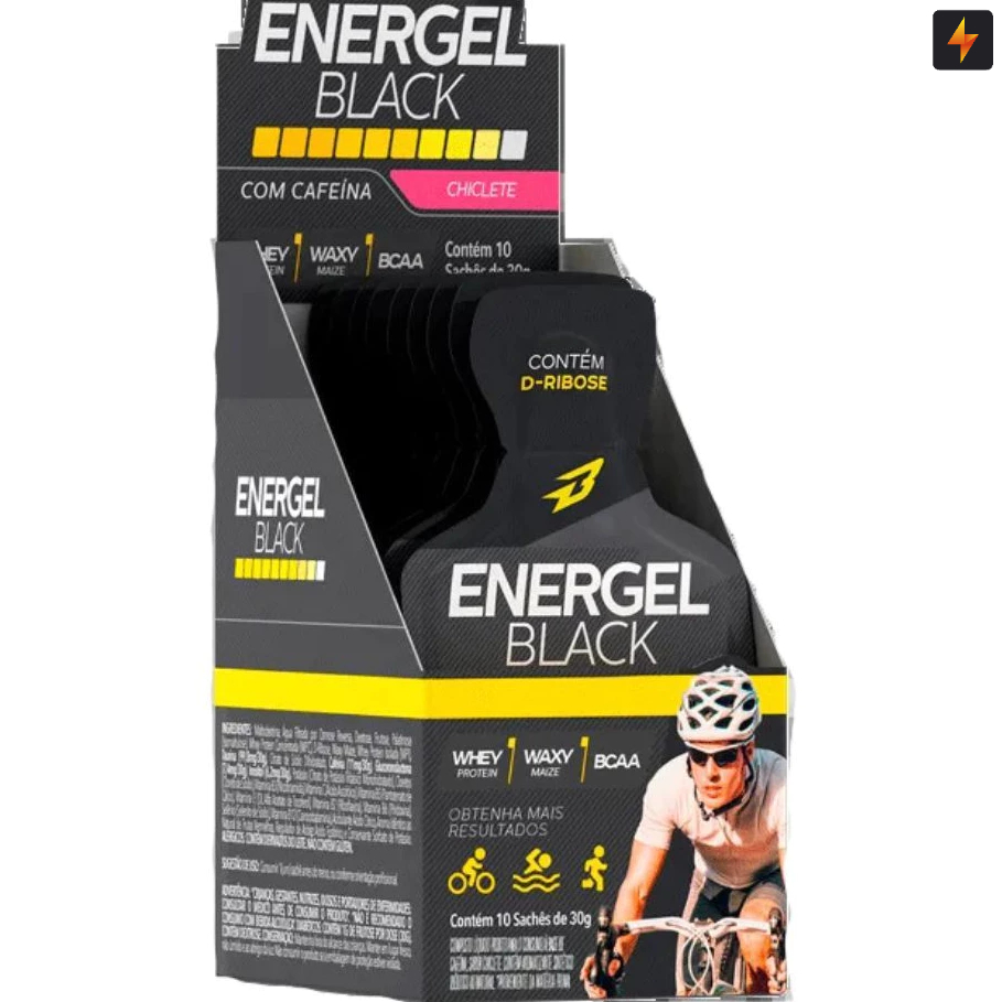 Kit Display Energel Black - 10 Sâches 30g Com Cafeína - Ciclismo Endurance Pedal Bike Body Action - Health