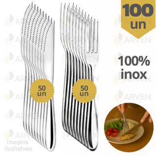Jogo de Talher 100 Peças Inox 50 Facas 50 Garfos Luxo Alta Qualidade Premium Refeições Mesa Cozinha em Oferta na Shopee