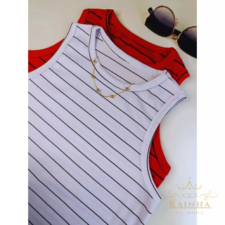 KIT 2 BLUSA REGATA FEMININA CANELADA TENDÊNCIA LISTRADA PREMIUM em Oferta na Shopee