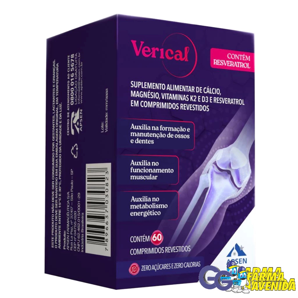 Verical - Cálcio, Magnésio, Vitaminas K2 E D3 + Resveratrol C/60 Comprimidos Revestidos