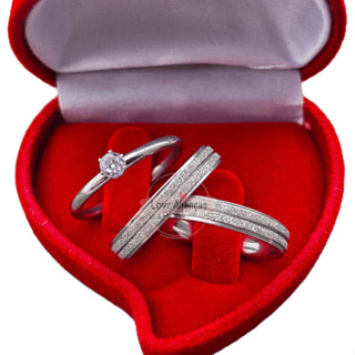 Par de Alianças de Namoro Frisada prata 4MM + Anel Solitário + Caixinha de Veludo, fina, compromisso em Oferta na Shopee