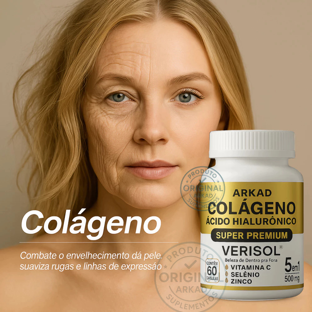 Colágeno Hidrolisado Verisol com Vitamina C - 60 Cápsulas - Original Arkad Suplementos - Envio Imediato