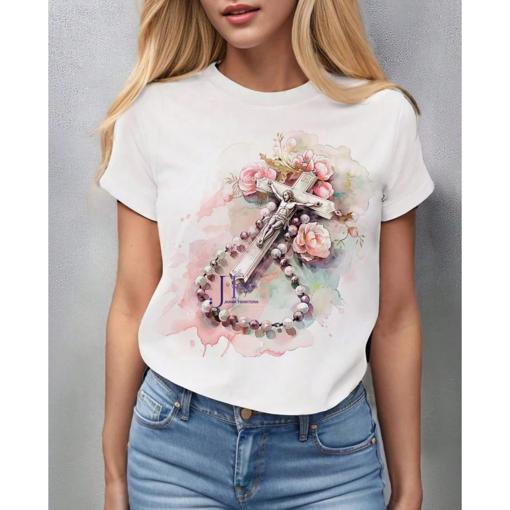 Blusa tshirt feminina CRUCIFIXO E TERÇO, Sagrada Familia, Maria,Jesus camiseta tshirt cristã, gospel plus size em Oferta na Shopee