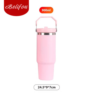 Belifou Garrafa térmica de aço Belifou 900ml com alça e tampa articulada com canudo para trabalho em Oferta na Shopee