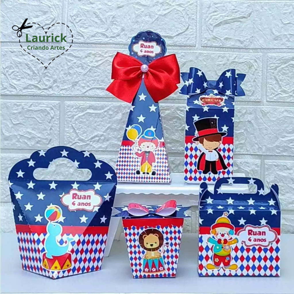 Kit Festa Circo Azul Personalizado | Lembrancinhas Pegue e Monte | Papelaria Personalizada | Festa infantil