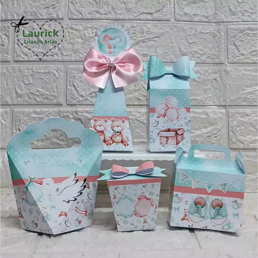 Kit Festa Chá Revelação Aquarela Personalizado | Lembrancinhas Pegue e Monte | Papelaria Personalizada | Festa infantil