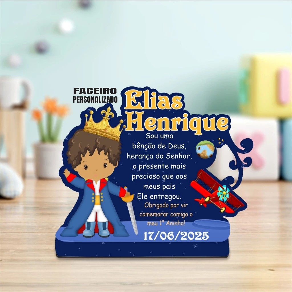 Pequeno Principe moreno cacheado em MDF - Centro de mesa em MDF - Lembrancinha de festa - cod01