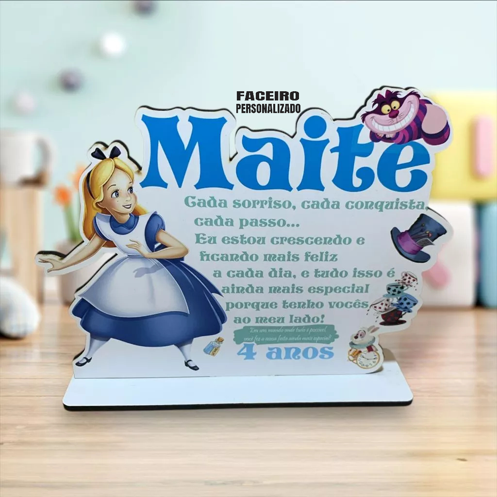 Alice no País das Maravilhas em MDF - Centro de mesa em MDF - Lembrancinha Alice no País das Maravilhas - cod01