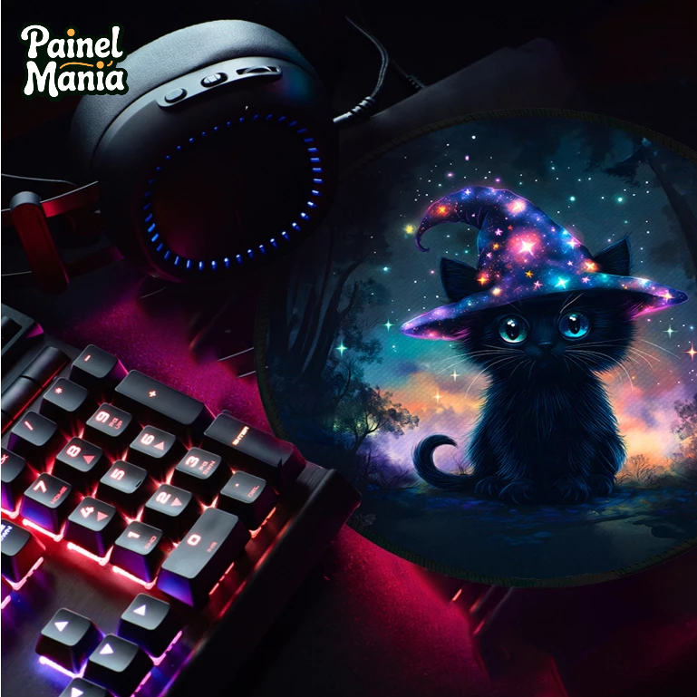 Mouse Pad Gamer Ergonômico Redondo 20x20cm p/ Destktop Borda Costurada Estampas Meninas Gatinhos