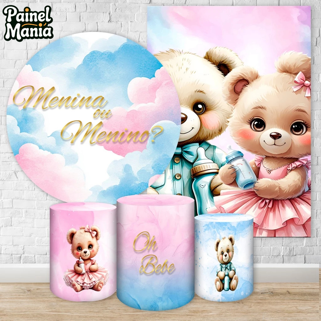 Capas de Painéis e Cilindros Sublimados para Festa Tema Ursinhos - Kits Exclusivos para Chá Revelação