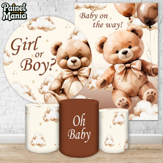 Decoração Sublimada para Painéis, Cilindros e Kits - Tema Ursinhos Chá Revelação em Oferta na Shopee