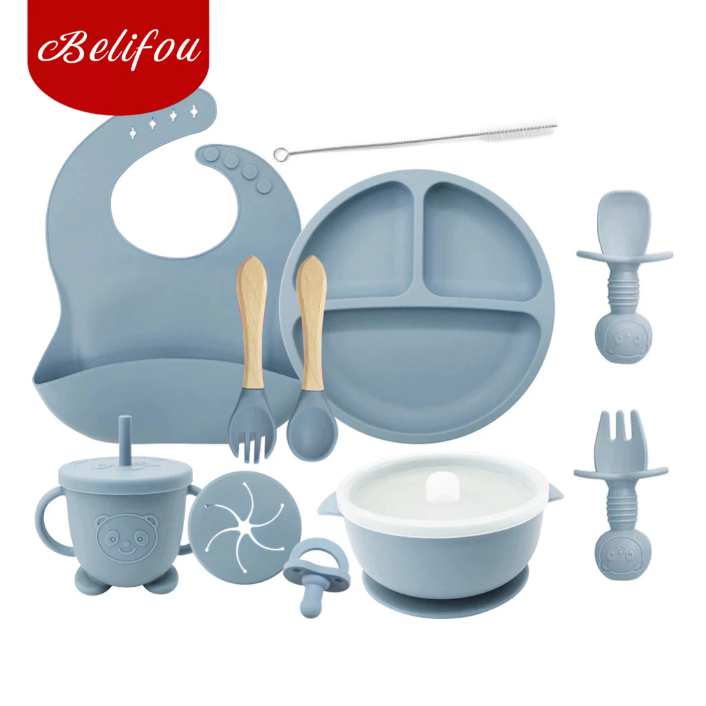 Belifou Talheres bebê silicone 11 Pcs kit Talheres Infantil Com Ventosa Canudo Colher Baba...