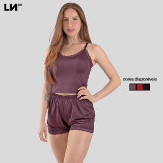 Conjunto De Pijama Feminino Curto Baby Doll Alcinha Regulável Linha Noite em Oferta na Shopee