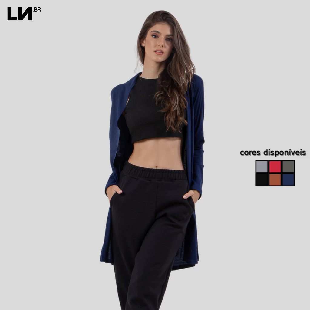 Cardigan Kimono Feminino Canelado Inverno Sobretudo