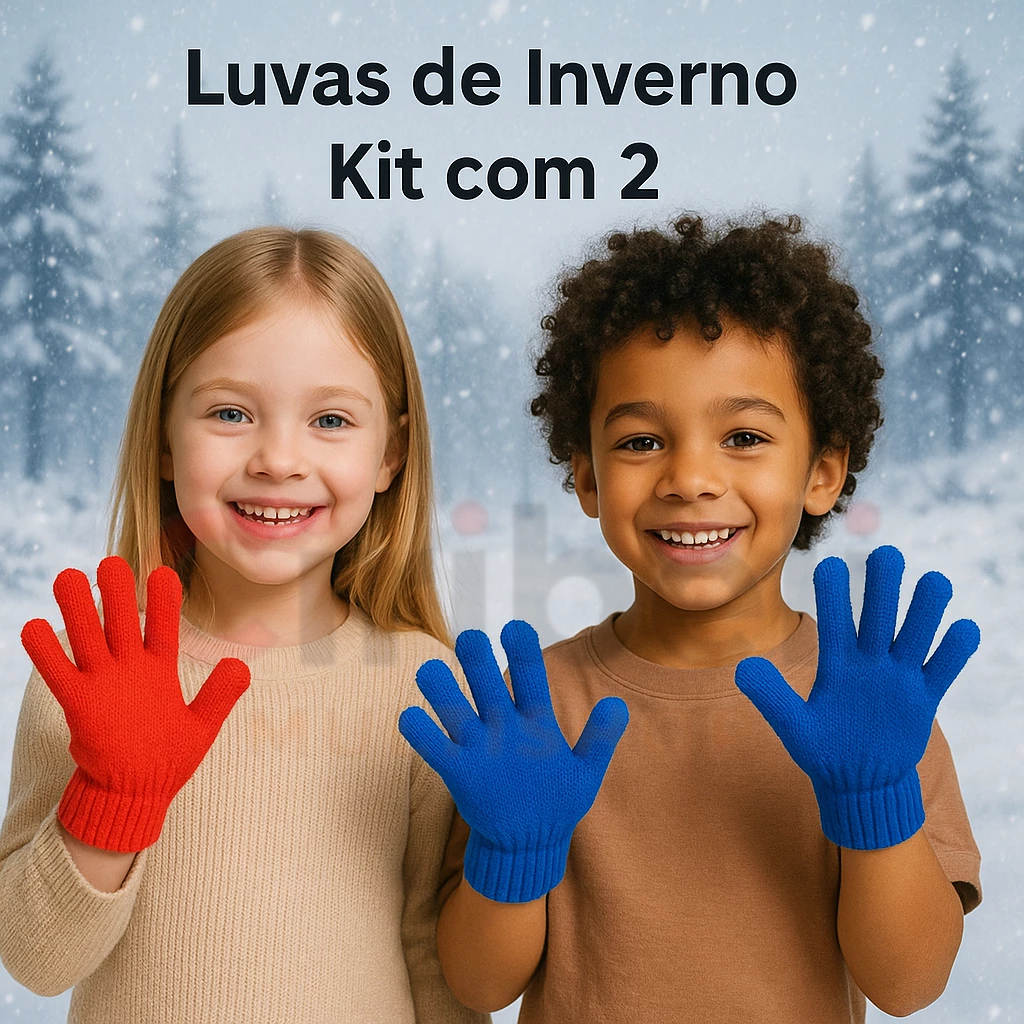 Luva Kit 2 Pares Infantil Inverno Frio Criança Colorido Lisa